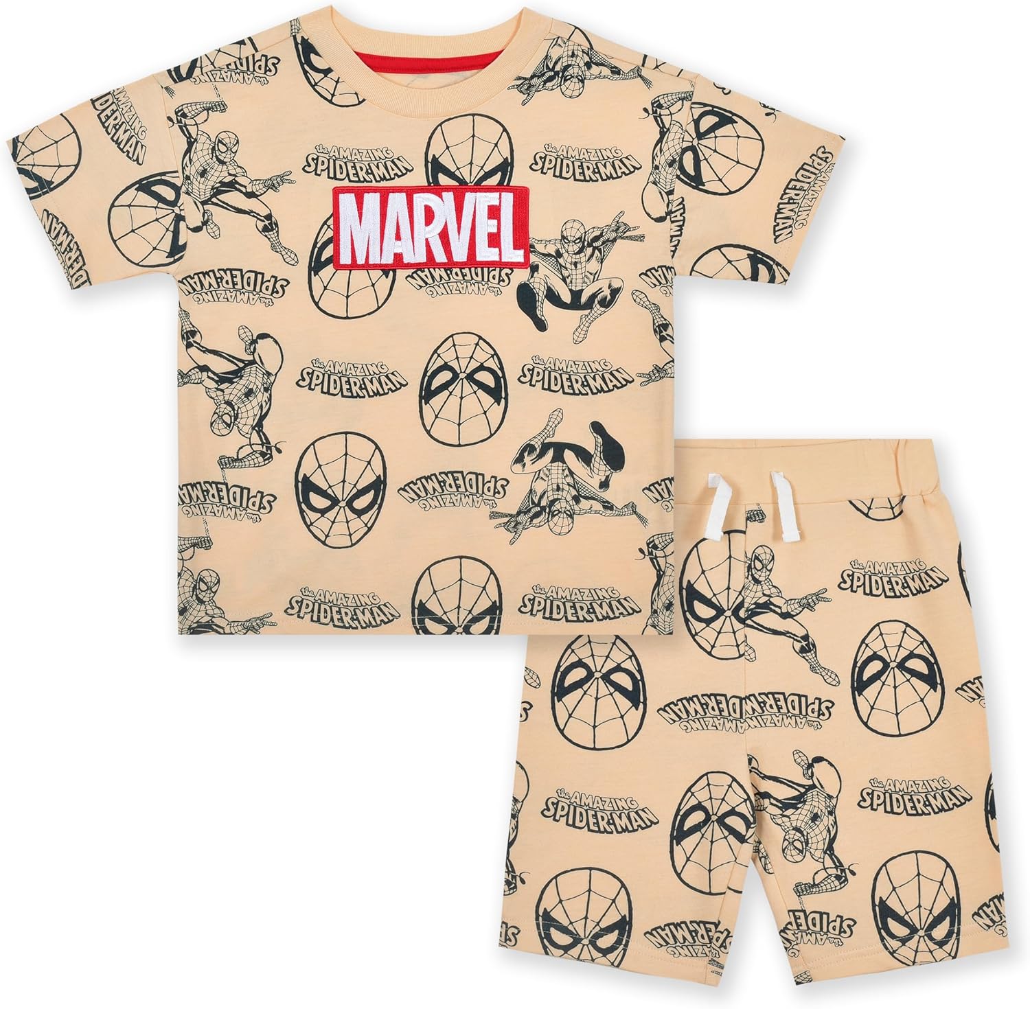 Marvel Spider-Man Boys 2 Piece French Terry Short Sleeve T-Shirt and Shorts Set for Toddler and Big Kids